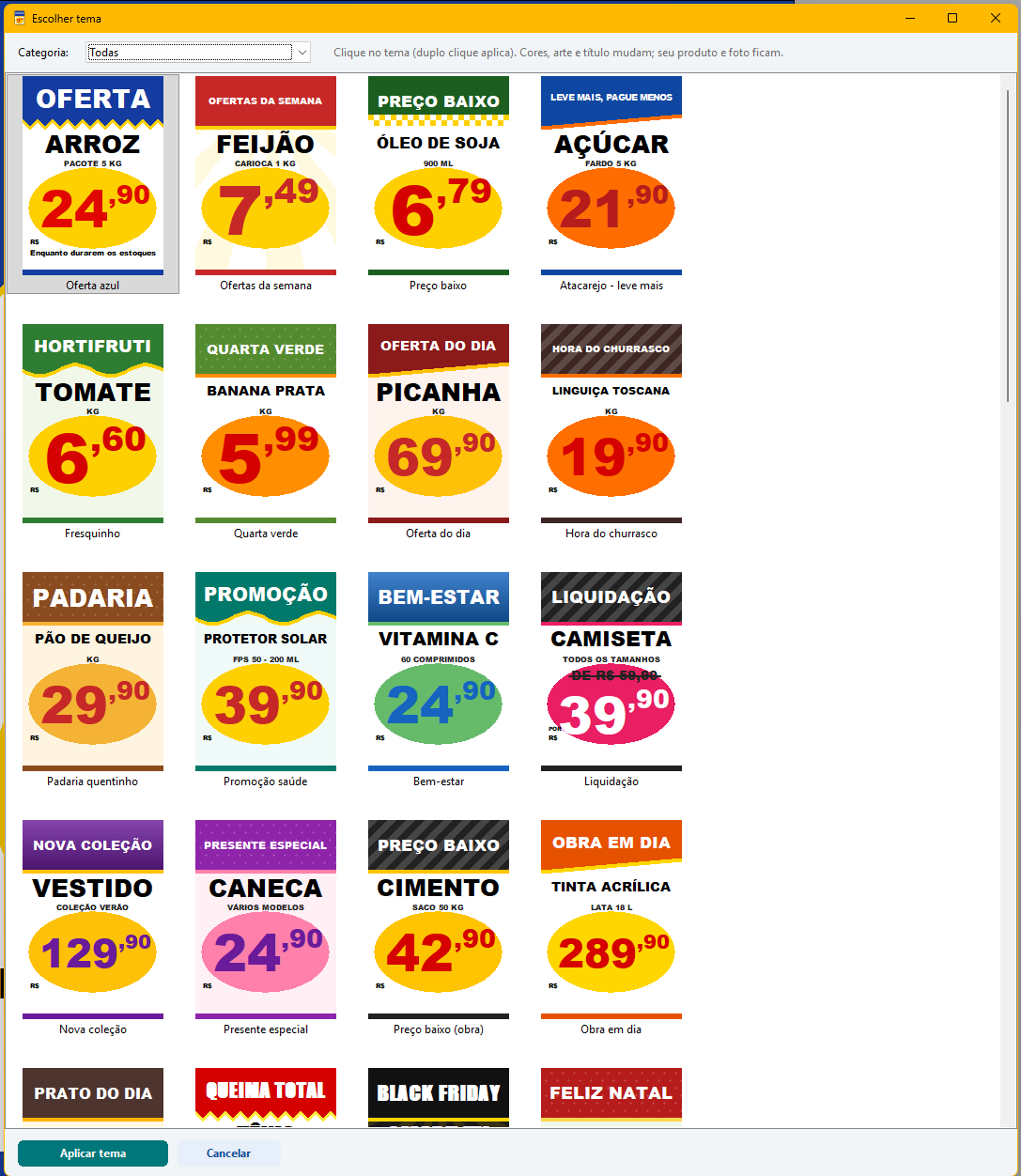 Galeria de temas do MFCartaz para computador
