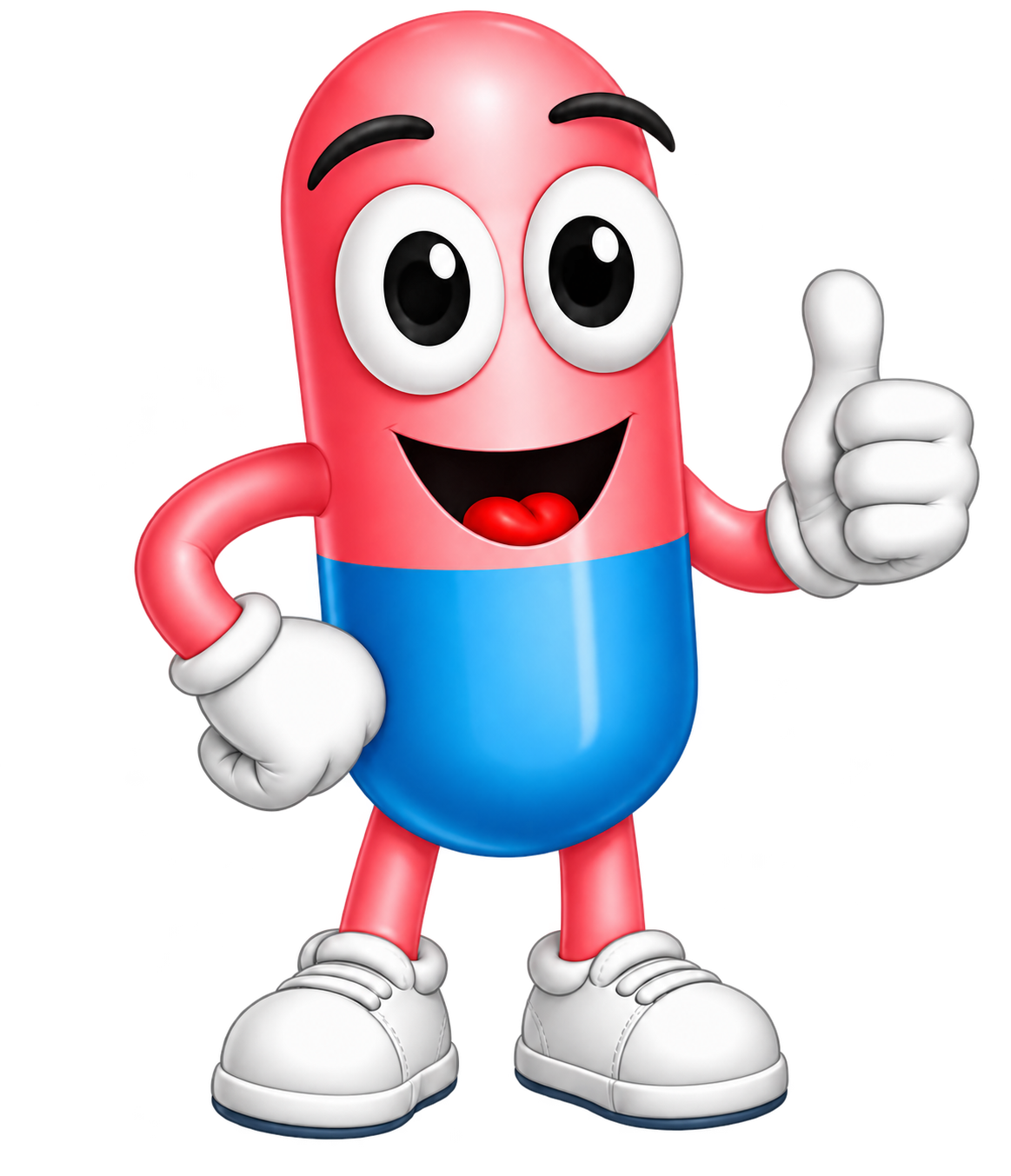 Farmacito, mascote do MFARMA, dando um sinal de positivo