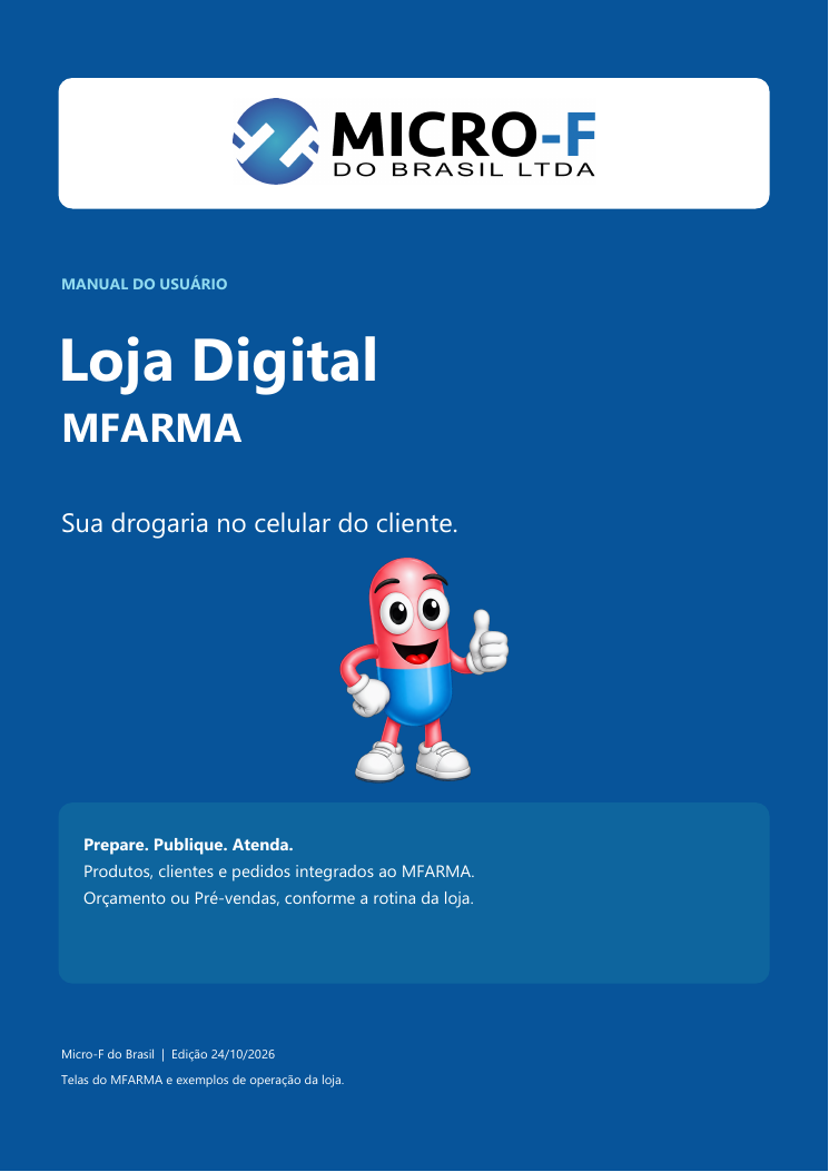 Capa do manual do usuário da Loja Digital no MFARMA, com o Farmacito