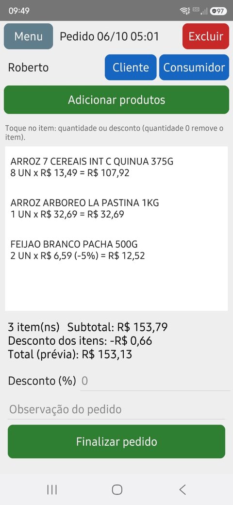 Carrinho do pedido